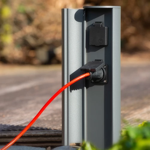 Lucide POWERPOINT - Outdoor socket column – Sockets with earth connection – Type F - EUR/RUS standard - Ø 10 cm - IP44 – Anthracite - atmosphere 1